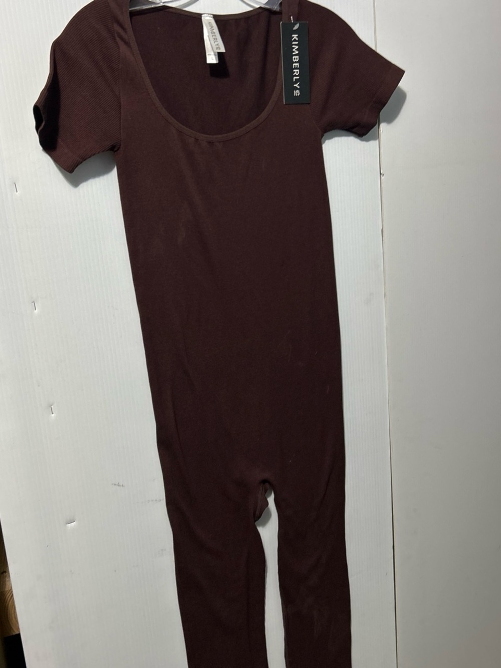 Kimberly Scoop-Neck Short-Sleeve Jumpsuit in Dark Brown